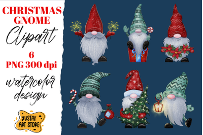 Christmas gnomes watercolor clipart 6 funny gnomes