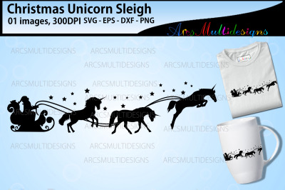 Christmas unicorn sleigh SVG