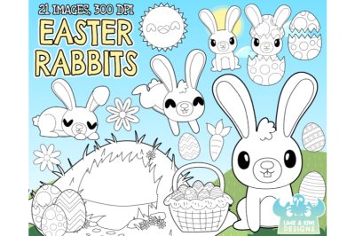 Easter Rabbits Digital Stamps - Lime and Kiwi Designs