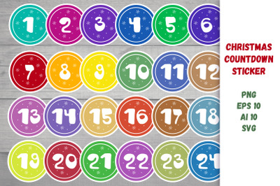 Round Sticker for Advent Calendar 1 to 24