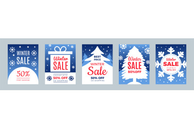 New year sale. Season discount, winter best price flyers set. Christma