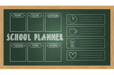 School planner on board. Doodle to do list, chalk drawing student week