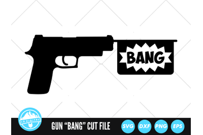 Pistol Gun &amp;quot;Bang&amp;quot; SVG | 9mm Pistol Cut File | Handgun SVG