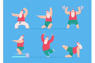 Santa sport. Fitness christmas characters winter santa workout working