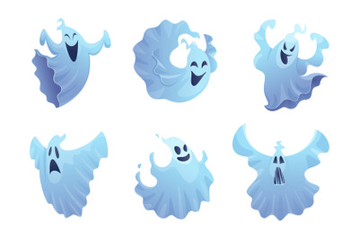 Cartoon ghost. Friend smile spooky buster halloween symbols vector sca