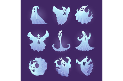 Funny ghost. Halloween scary characters little spooky ghosts vector il