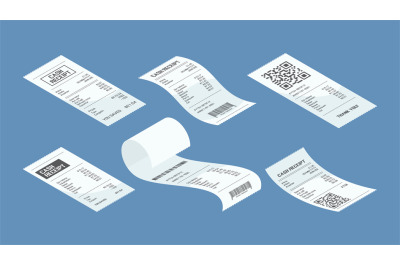 Payment check isometric. Buying financial invoice bill purchasing calc