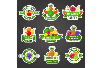 Fruit badges. Natural fresh product logo healthy vitamin food template