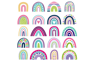 Rainbow shapes. Kids logos in scandinavian style abstract rainbow colo