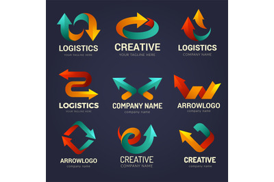 Arrows logo. Business identity symbols with stylized direction arrows