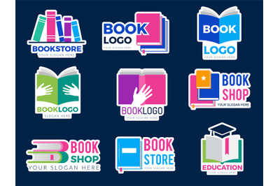 Book logo. Publishing business identity symbols stylized graphic pictu