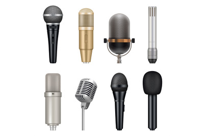 Microphones realistic. Audio studio equipment for singing and talking