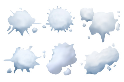 Snowball splats. Winter game grunge frozen realistic splats vector tem