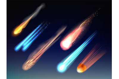 Falling comets. Astronomy collection space bodies stars meteorites cos