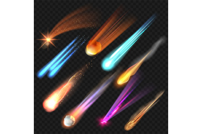 Space stars. Realistic glowing planets meteor vector astronomy collect