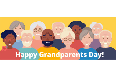 Grandparents day poster. Happy elderly characters, international old p