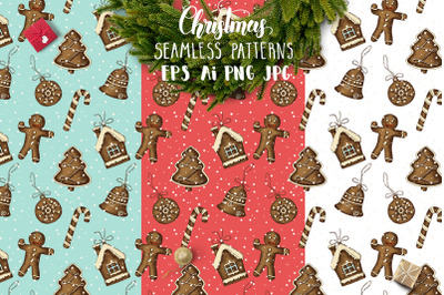 Vector Christmas set of seamless patterns