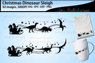 Christmas Dinosaur Sleigh