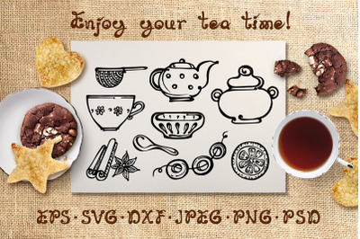 9 hand drawn tea elements | SVG DXF EPS PNG PSD JPEG