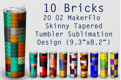 10 Tumbler Tapered 20 OZ Sublimation LEGO Brick Wrap Design