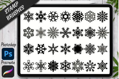 Snowflake Brushes Stamp for Procreate and Photoshop.