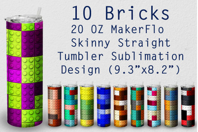 10 Tumbler Straight 20 OZ Sublimation LEGO Brick Wrap Design