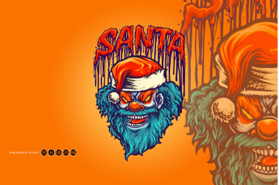 Spooky Clown Merry Christmas Mascot Illustrations