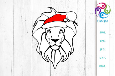 Lion With Christmas Santa Hat SVG File