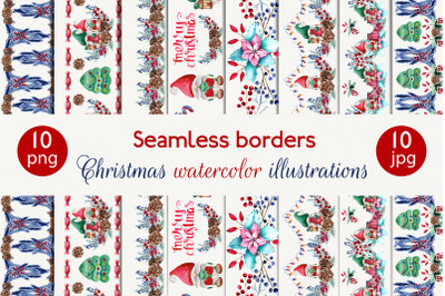 Christmas Watercolor Seamless Borders