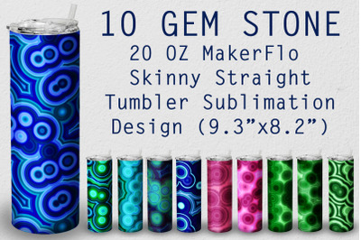 10 Tumbler Straight 20 OZ Sublimation Gem Stone Wrap Design