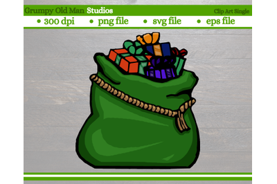 green santa claus bag with gifts