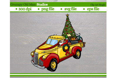 santa driving christmas truck with tree and wreath | christmas design