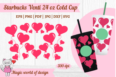Valentines pink balls Hearts for Starbucks Venti 24 oz Cup