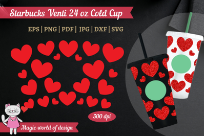 Valentines red Hearts for Starbucks Venti 24 oz Cup svg