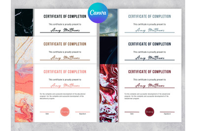 Certificates of Completion marble template canva