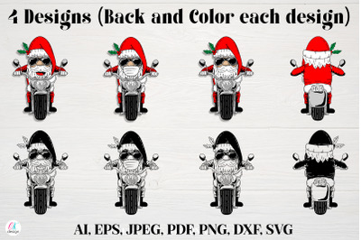 Biker Santa SVG bundle. Christmas SVG. Santa Cut files.