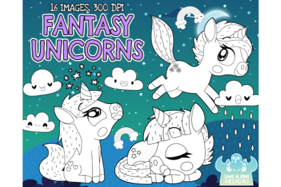 Fantasy Unicorns Digital Stamps - Lime and Kiwi Designs