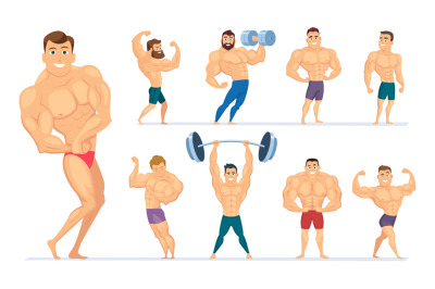 Muscular man. Gym characters sport people making exercises bodybuilder