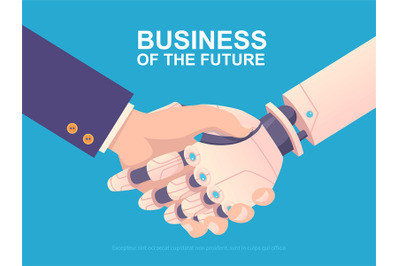 Robotic handshake. Partners robot machine and human vector business ba