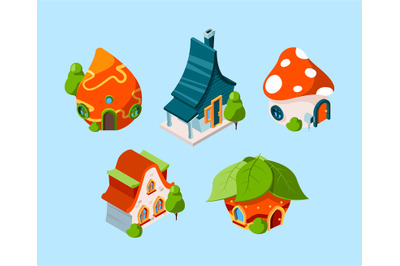 Fairytale house isometric. Fantasy buildings for 3d games cartoon cons