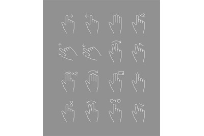 Touch screen gestures. Hands signs touch mobile devices multi drop scr