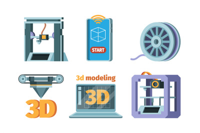 3d printing icon. Dimensional printer prototypes future technology sma