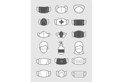 Pollution mask symbols. Medical protection icon treatment man with fac