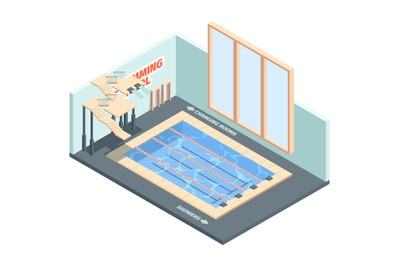 Pool fitness interior. Spa diving leisure club for swimmers sport cent