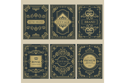 Crown vintage cards. Royal victorian style posters with floral calligr