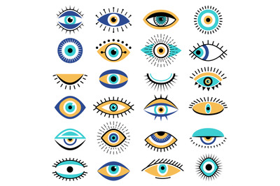 Evil eyes symbols. Illuminati tattoo graphic sketch hipster ethnic tra