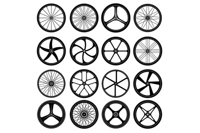 Bicycle wheels. Tires silhouettes bike wheels with metal spokes vector