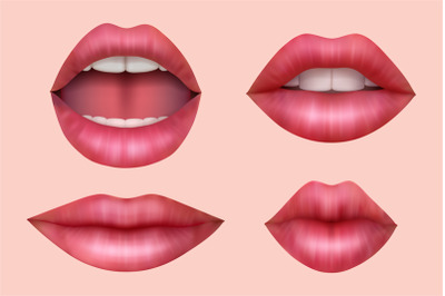 Woman lips. Realistic smile mouth juicy kiss beauty salon symbols whit