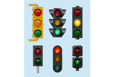 Urban traffic lights. Signs for city vehicles lighting objects for roa