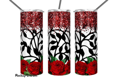 Red Roses Tumbler Wrap PNG, Valentine Glitter Design